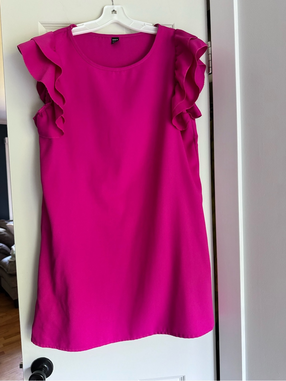 Magenta Ruffle Sleeve Women's Dress- SHEIN
